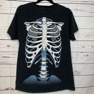 Skeleton Graphic T Shirt |  Black Shirt with Screen Print Skeleton Front